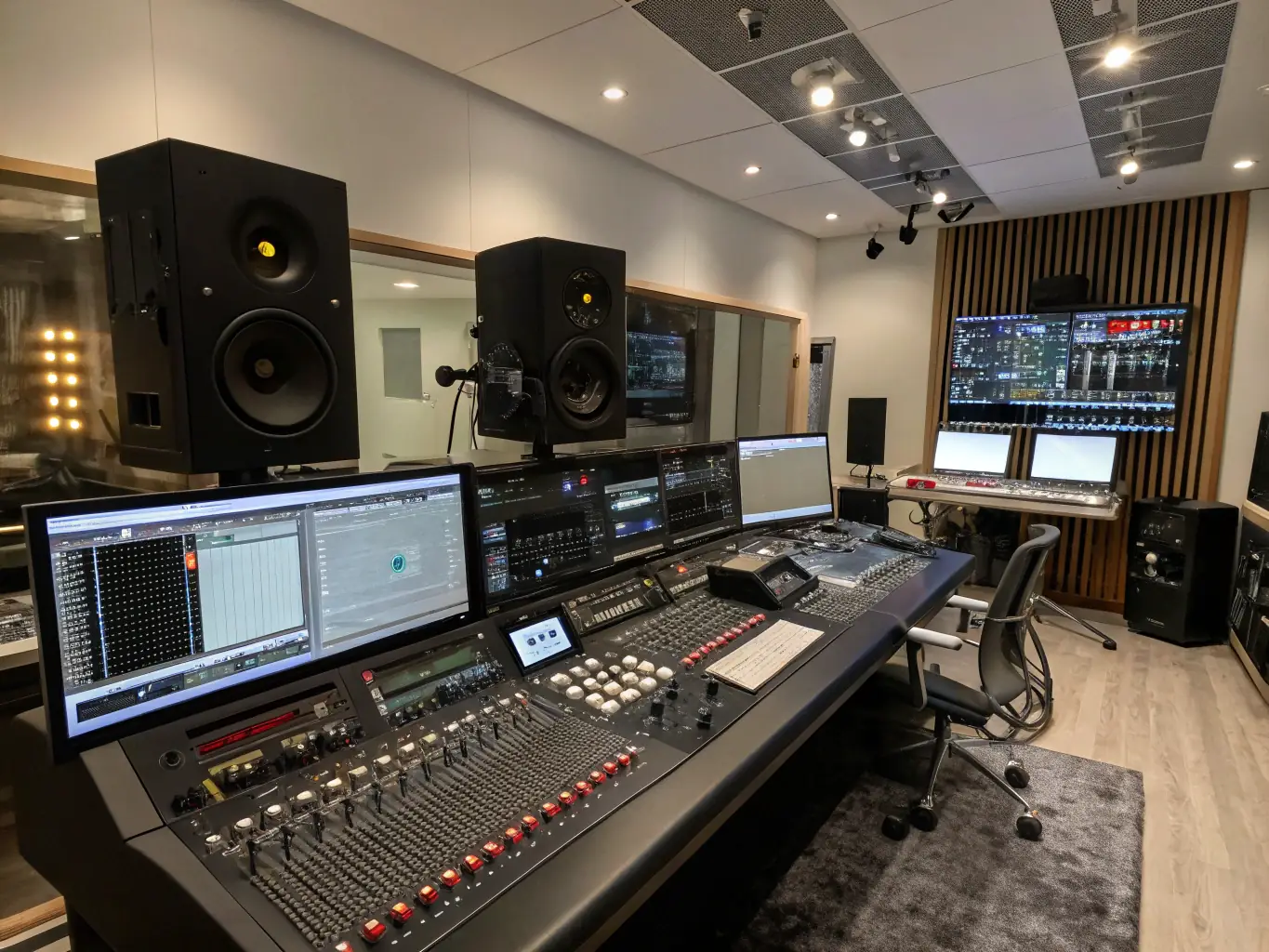 An image of a music studio with artists collaborating and producing tracks, showcasing HAUS GANG's artist development program.