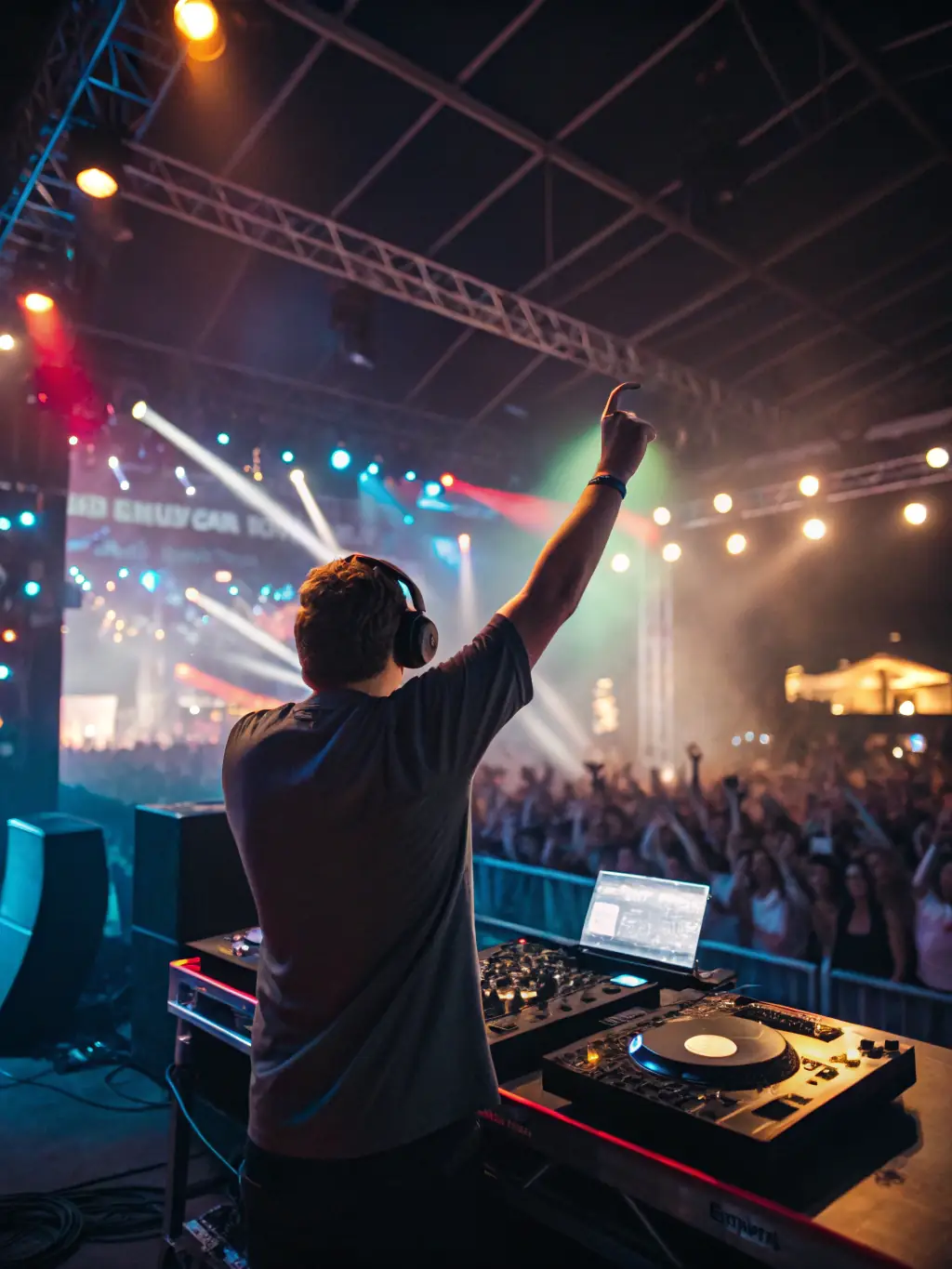 A vibrant photograph capturing the energy of a HAUS GANG-organized electronic music event, featuring a DJ performing under colorful lights and a crowd dancing enthusiastically. The image is used to promote an upcoming event.